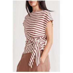 Apiece Apart Knit Top Size XL Rust Cream Stripes Front Tie Knotted Nina Cinched